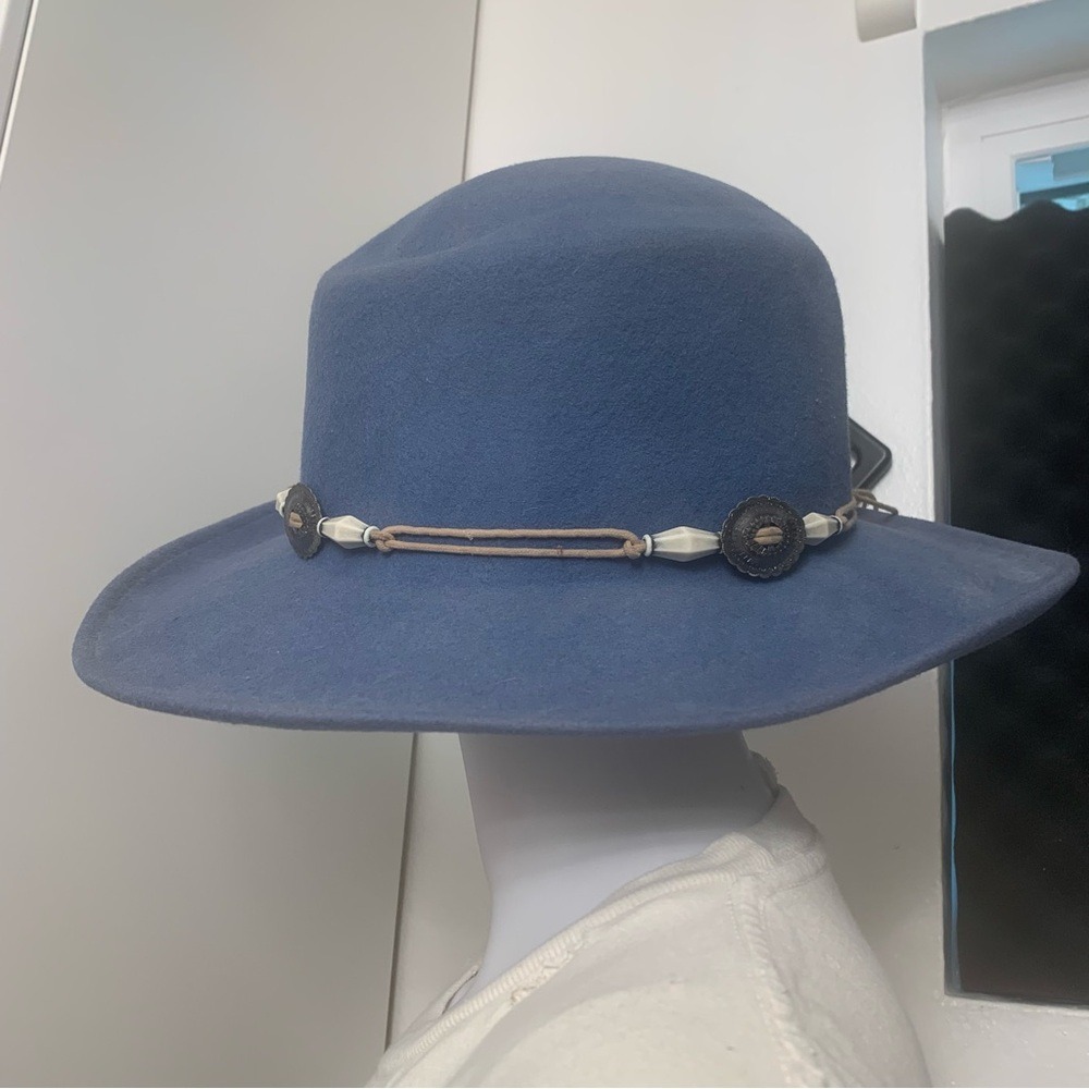 Woolmark Wool Felt Wide Brim Hat Unisex Blue Excellent Western Concho Boho USA - Picture 9 of 10